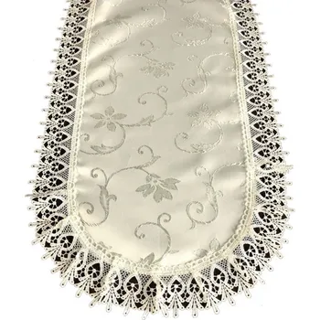 ubrus Luxusní béžový oválný ubrus s jemnou výšivkou a krajkou Šířka: 50 cm | Délka: 100 cm