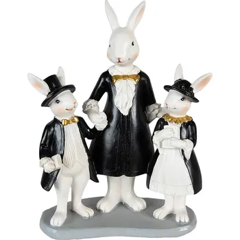 Bytová dekorace Bílo-černá dekorace králičí rodinka- 16*8*21 cm
