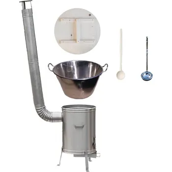 Kempingové nádobí Zabijačkový nerezový kotel 100 L + nerezová kotlina 60 cm + naběračka a vařečka