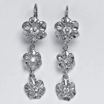 Náušnice Stříbrné náušnice visací kytičky zirkony - NK1449V (Stříbrné visací náušnice kytičky)