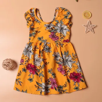 Dámské tričko Čína Letní žluté květované šaty pro mámu a dceru Varianta: dívčí šaty, Velikost: 4-5 let