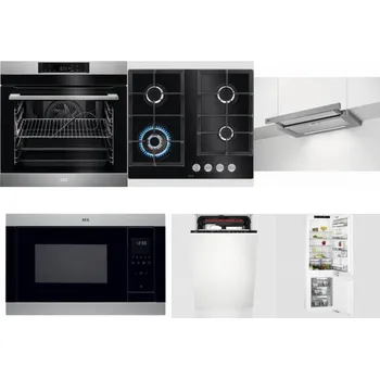 Set domácích spotřebičů AEG BPK742380M + AEG Mastery SpeedBurner HKB64420NB + AEG DPE5660M + AEG Mastery MSB2547D-M + AEG Mastery MaxiFlex FSE73507P + AEG Mastery FlexiShelf SCE818D3LC