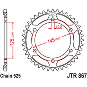 Řetězová sada pro motocykl Zadní rozeta Ocelová JTR867 42 zubů
