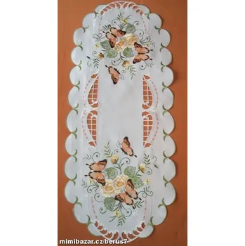 ubrus UBRUS vyšívaný 87 x 37,5 Motýl zelený lem