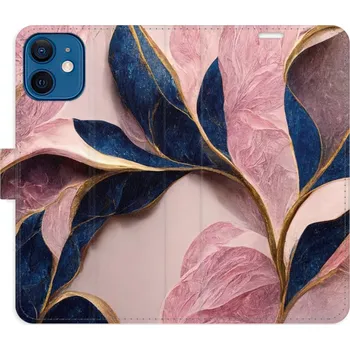 Pouzdro na mobilní telefon Flipové pouzdro iSaprio - Pink Leaves - iPhone 12 mini