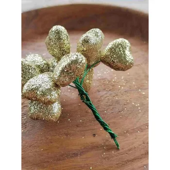 Srdce na drátku s glitry Ø19 mm 12 ks zlaté