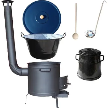 Kempingové nádobí Smaltovaný kotel 60 L + žáruvzdorná kotlina 53 cm PLUS 600 + Nádoba na sádlo 10 L