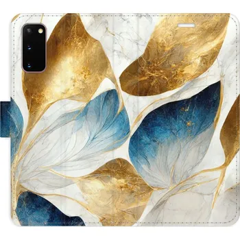 Pouzdro na mobilní telefon Flipové pouzdro iSaprio - GoldBlue Leaves - Samsung Galaxy S20