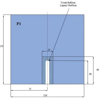 U rouška 150x150cm, výsek 8x80cm