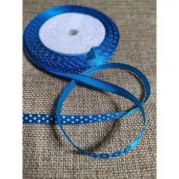 Stuha Saténová stuha s puntíky šíře 6 mm tyrkys