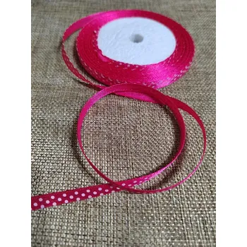 Stuha Saténová stuha s puntíky šíře 6 mm růžová tmavší