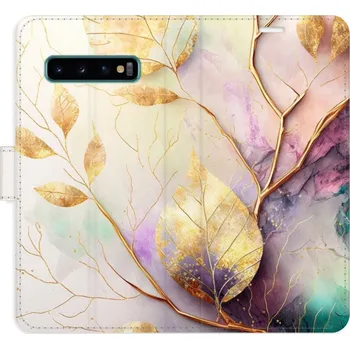 Pouzdro na mobilní telefon Flipové pouzdro iSaprio - Gold Leaves 02 - Samsung Galaxy S10
