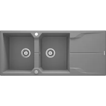 Deante Andante, granitový dřez 1160x500x224 mm + prostorově úsporný sifon, 2-komorový, šedá, ZQN_S213