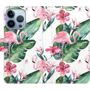 Pouzdro na mobilní telefon Flipové pouzdro iSaprio - Flamingos Pattern - iPhone 13 Pro
