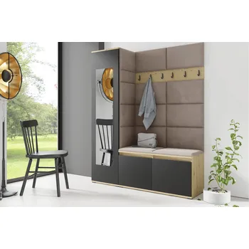 Předsíňová stěna Eka Předsíňová stěna s čalouněnými panely Trinity 14 - Dub Artisan s černou / Světlá béžová 2303