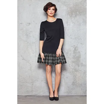 Dámské šaty Kostkované šaty s krátkým rukávem M037 Barva: Šedá, Velikost: S