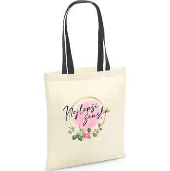 Bavlněná nákupní taška Nejlepší ženská (floral) Barva tašky: Přírodní + Černá rukojeť