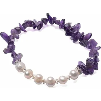 Náramek Ametyst a perly sekaný náramek obvod cca 16 až 23 cm