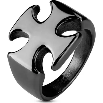 Prsten Šperky4U Černý ocelový prsten - maltézský kříž - velikost 59 - OPR1070-K-59