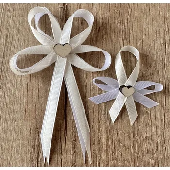 Svatební dekorace Svatební vývazek s perleťovým srdíčkem - bílá - malý