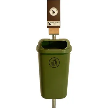 Venkovní odpadkový koš Venkovní koš Dino včetně sloupku a zelené schránky typu A na papírové sáčky, tmavě zelená + doprava zdarma