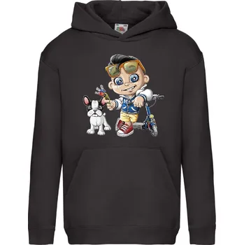 Chlapecká mikina detska_mikina_klokanka_potisk_pes_chlapec_kolobezka Barva: Black -černá, velikost: 128