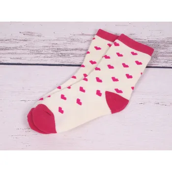 Termo ponožky Evona teplé smetanové s růžovými srdíčky velikosti ponožek: 23-26 ( EUR vel. 35-39)
