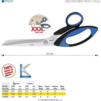 Krejčovské nůžky Nůžky pro přesné stříhání těžkých materiálů, délka 10"/25 cm
