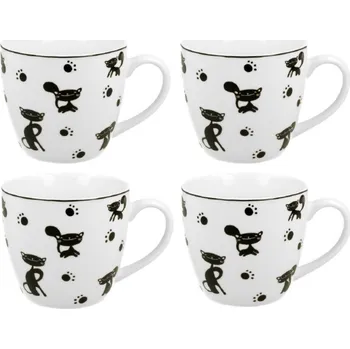 DUO Gifts DG - Porcelánová sada hrníčků ČERNÉ KOČKY - 4*460 ml