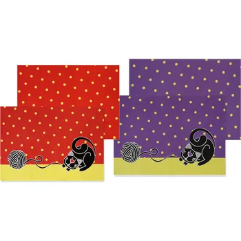 Sada nádobí Velké prostírání s kočkou - červená, fialová Barva: červená