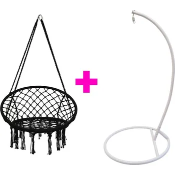 Závěsné křeslo IWHome Závěsné křeslo AMBROSIA černá + stojan ERIS bílá IWH-10190003 + IWH-10260001