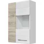 Vitrína BARCELONA - dub šedý/bílá lesk