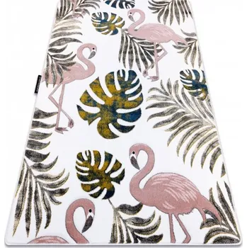 Koberec Makro Abra Dětský kusový koberec PETIT Plameňáci Listy palmy krémový Rozměr: 80x150 cm