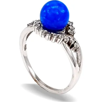 Prsten Stříbný prsten s propletenou korunkou plněnou opálem