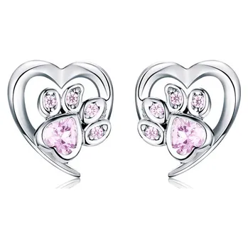 Náušnice For Silver NÁUŠNICE TLAPKA V SRDCI - STŘÍBRO 925 Druh barvy: Růžová