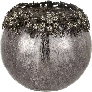 Svícen Skleněný kouřový svícen se zdobením a kamínky Luxy - Ø 15*13cm