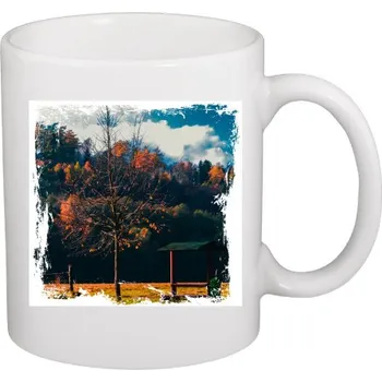 Pánské tričko Hrnek malý bílý s potiskem Turistický přístřešek