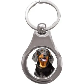 Přívěsek na klíče kolečko s potiskem Jezevčík hladkosrstý