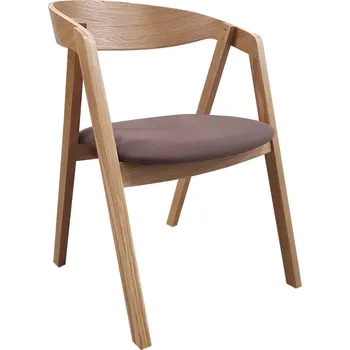Jídelní židle FormWood Přírodní dubové křeslo Henry s hnědo šedým sedákem