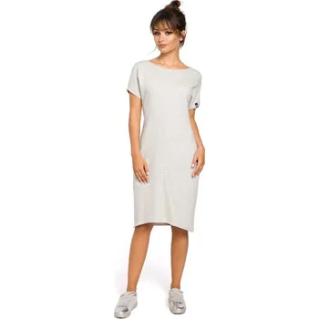 Dámské šaty B050 Midi šaty s kapsami ve švu - světle šedé EU XL