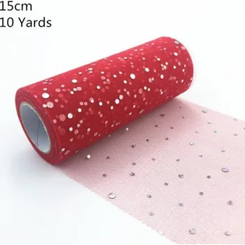 Galanterie Organza šíře 15 cm, červená s glitry, cena za 1bm