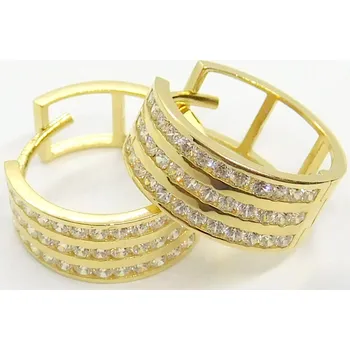 Náušnice Klenoty Budín Dámské zlaté kruhy se zirkony (celozlaté 3řady) 585/2,96gr HK2024 (Klenoty Budín Dámské zlaté kruhy se zirkony (celozlaté 3řady) 585/2,96gr HK2024)