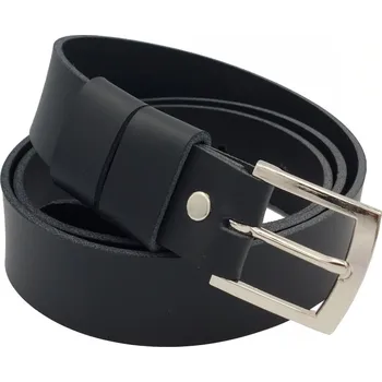 Opasek opaskujse Kožený opasek, černá kůže, spona hranatá leštěná, pochromovaná Délka opasku: 50 cm