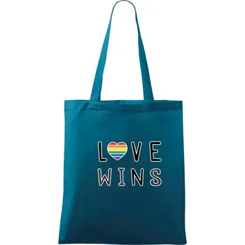 Nákupní taška Love wins nápis - Taška bavlněná - 42 x 38 cm ( Petrolejová )
