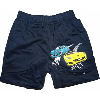Chlapecké tmavě modré kraťasy s modrým a žlutým závodními auty 116