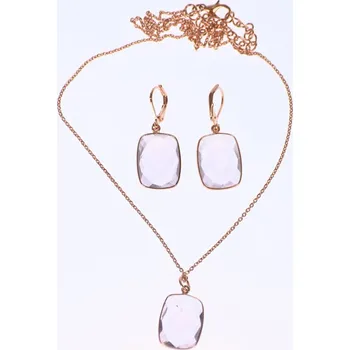 Souprava šperků Set náhrdelník a náušnice světle růžový hranatý Stříbrný řetízek