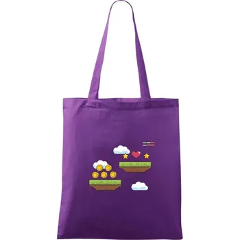Nákupní taška Gamer - stará hra - mince a mraky - Taška bavlněná - 42 x 38 cm ( Fialová )