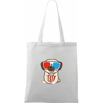 Mops a 3D brýle - Taška bavlněná - 42 x 38 cm ( Bílá )