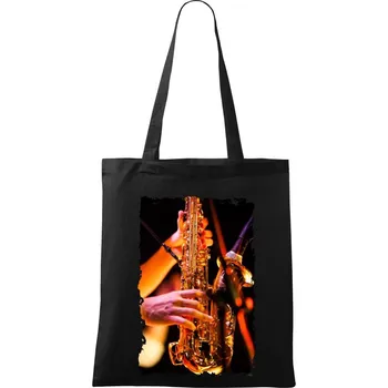 Saxofon fotka - Taška bavlněná - 42 x 38 cm ( Černá )