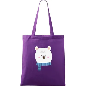Medvěd se šálou - Taška bavlněná - 42 x 38 cm ( Fialová )